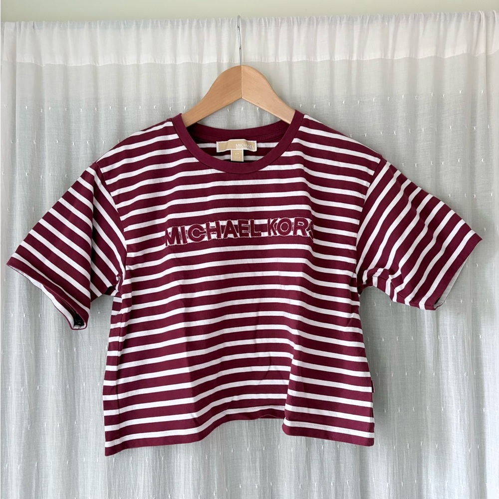 Michael Kors Burgundy and White Striped Tee